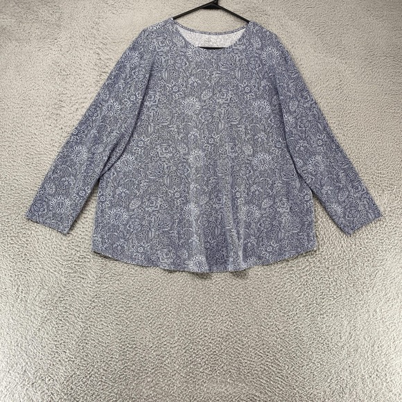 Pure Jill Tops - Pure Jill T-Shirt Womens 2X Blue Floral Pima Cotton Long Sleeve Shirttail Tee‎